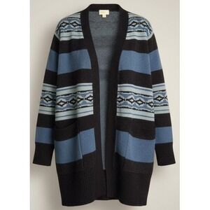 LuLaRoe Cardigan Womens Medium Blue Black Striped Open Front Long Sweater